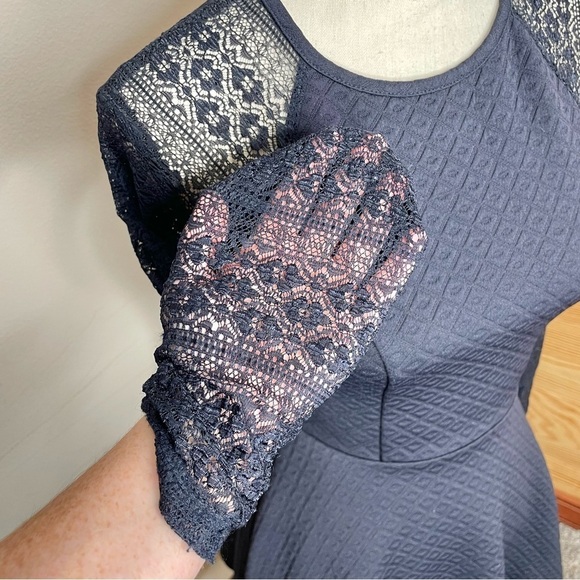 Altar’d State Navy Blue Lace Long Sleeve Fit and Flare Mini Dress Extra Small - Picture 4 of 10